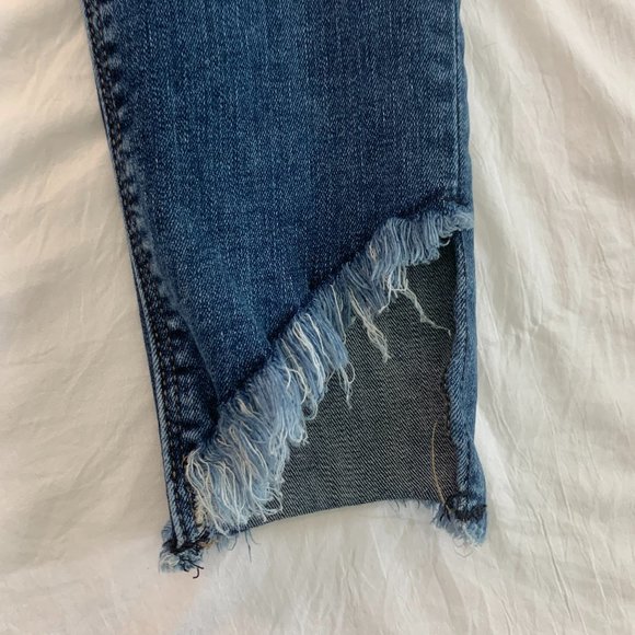 High Rise Distressed Denim Leggings Shark-Bite Raw Hem Express Medium Wash - Picture 6 of 15